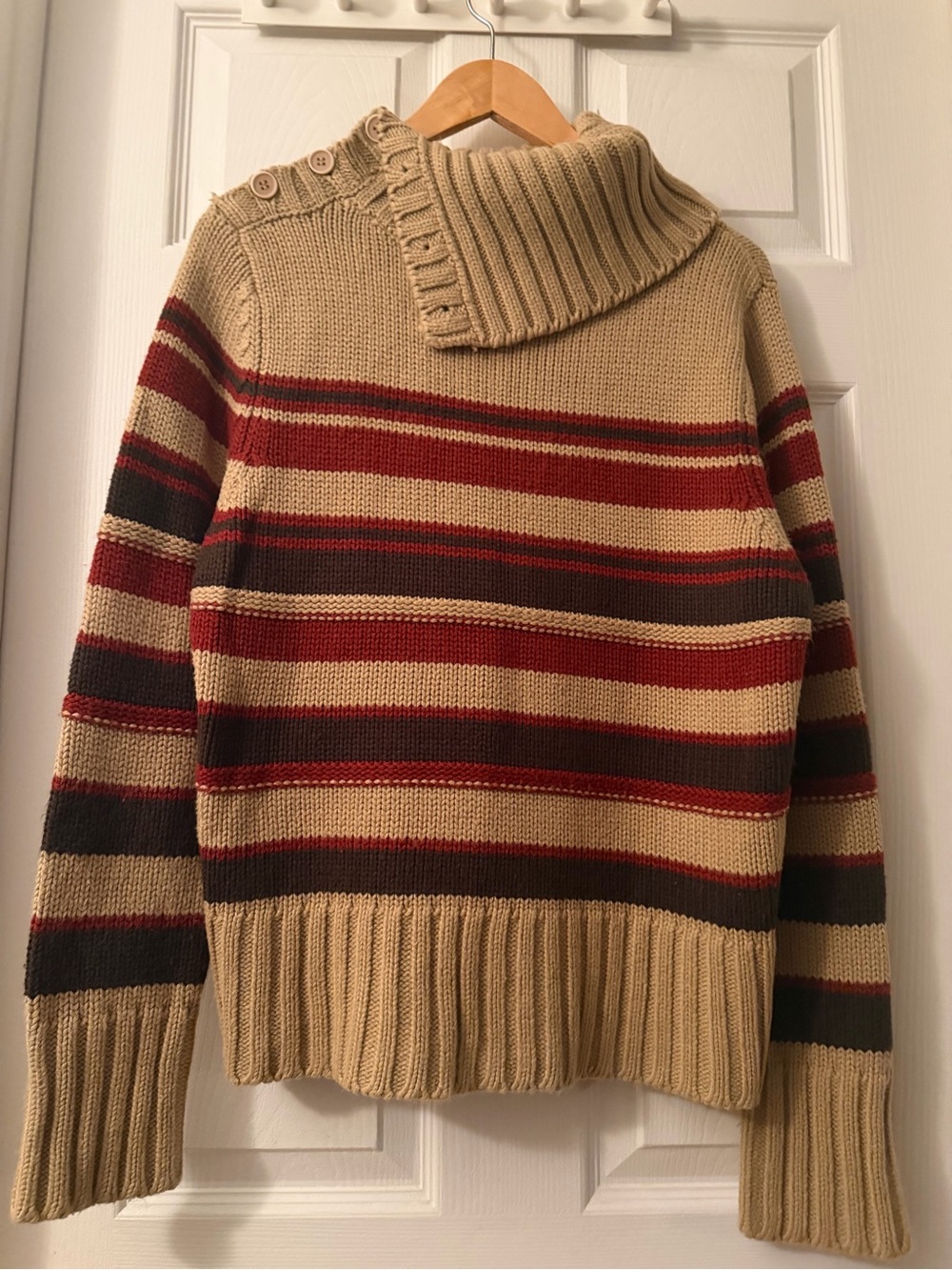 Cozy red and brown Stripes Knit women’s sweater, size XL